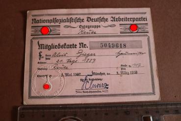 alte Mitgliedskarte NSDAP Nr. 5049618  München 1938